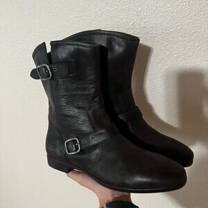 UGG Australia Frances Dark Brown Leather Pull ON Moto Boots Womens 9.5